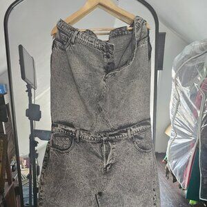 Grey acid-wash denim maxi